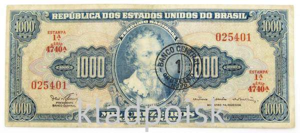Банкнота 1 новый крузейро на 1000 крузейро 1966-1967 гг - Бразилия Банкнота 1 новый крузейро на 1000 крузейро 1966-1967 гг - Бразилия