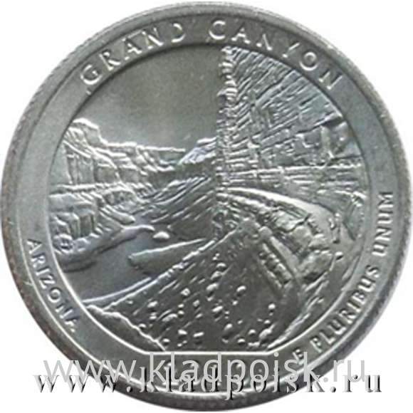 Монета 25 центов Национальный парк Гранд-Каньон, монетный двор P