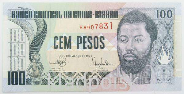 Банкнота Гвинея-Бисау 100 песо 1990 года Банкнота Гвинея-Бисау 100 песо 1990 года