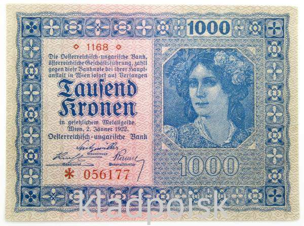Банкнота 1000 крон 1922 года Австрия