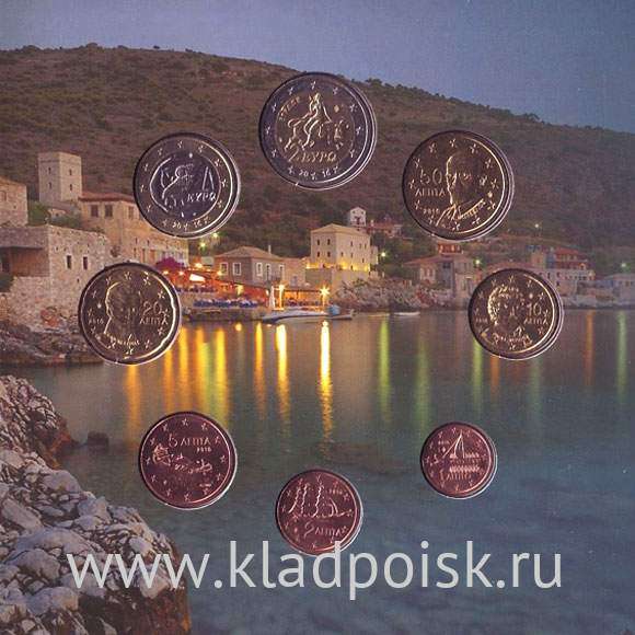 Официальный Годовой набор монет Пелопоннес Греция евро 2016, 8 монет в буклете