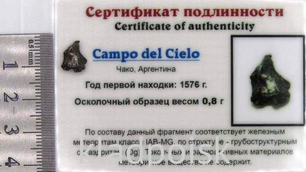 Осколок метеорита Campo del Cielo, арт 37