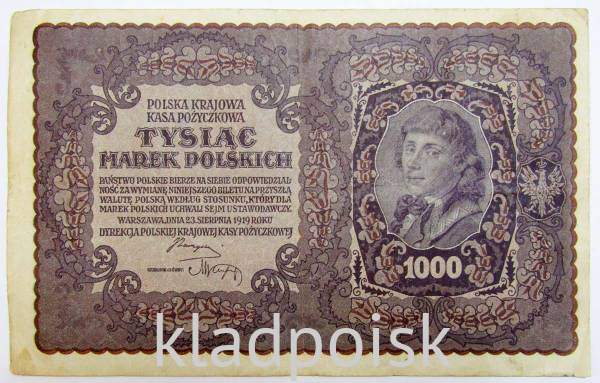 Банкнота 1000 марок польских 1919 года Польша, арт 2