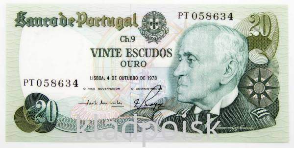 Банкнота 20 эскудо 1978 года Португалия