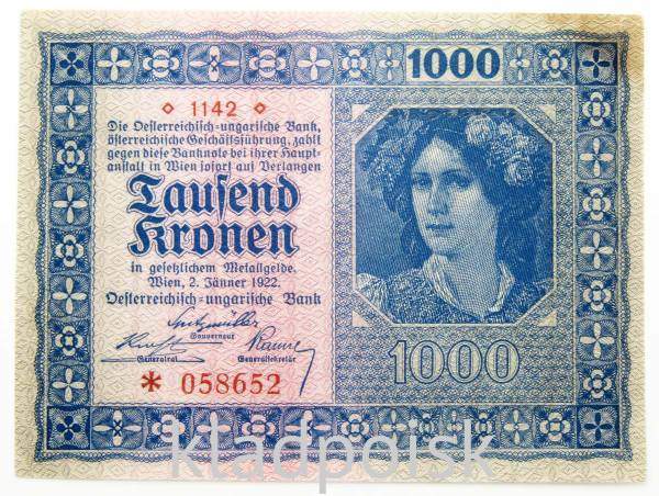 Банкнота 1000 крон 1922 года Австрия Банкнота 1000 крон 1922 года Австрия