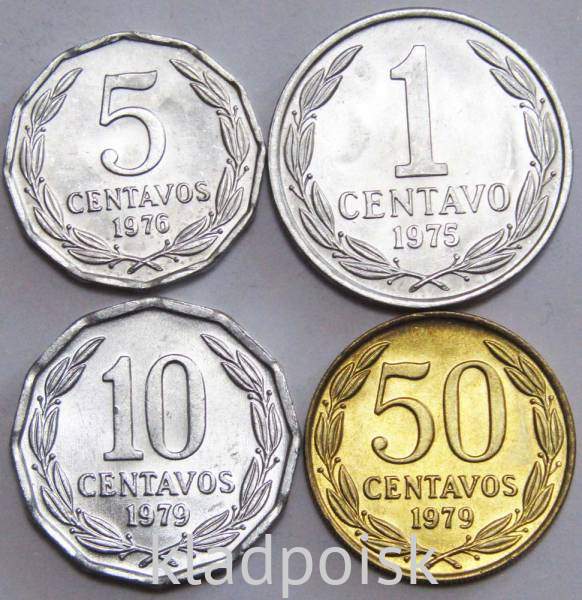 Набор монет Чили 1975-1979 гг, 4 монеты