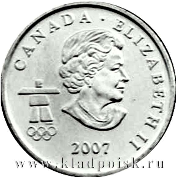 Монета 25 центов Канада, Олимпиада 2010 год Ванкувер - Горные лыжи Монета 25 центов Канада, Олимпиада 2010 год Ванкувер - Горные лыжи
