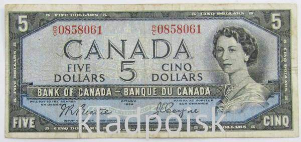 Банкнота 5 долларов 1954 Канада