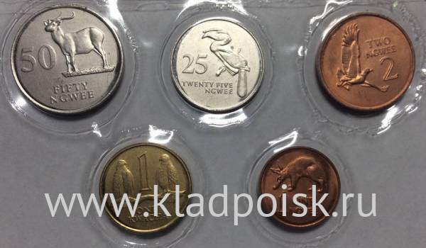 Набор регулярных монет Замбии 1982-1992 гг., 5 монет