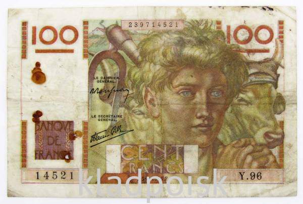 Банкнота 100 франков 1946 года Франция