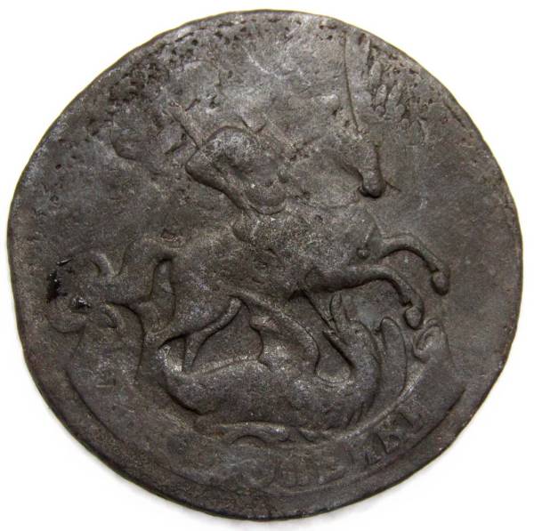 Монета 2 копейки 1758 года, Российская Империя, Елизавета I, перечекан
