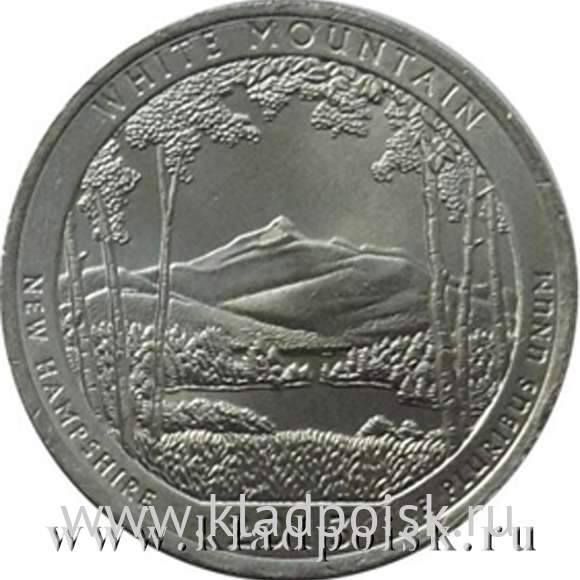 Монета 25 центов Национальный лес Белые горы, монетный двор D