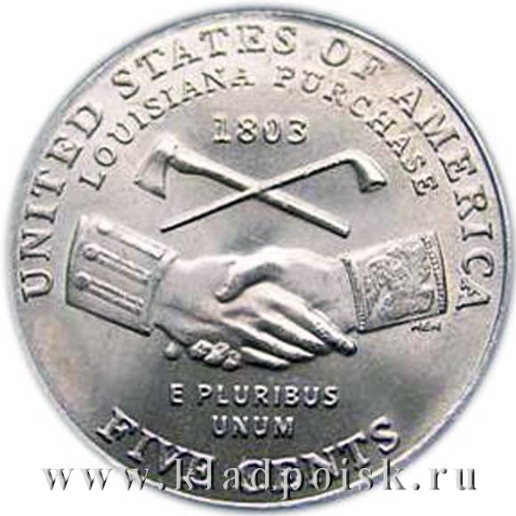 Монета 5 центов Покупка Луизианы Монета 5 центов Покупка Луизианы