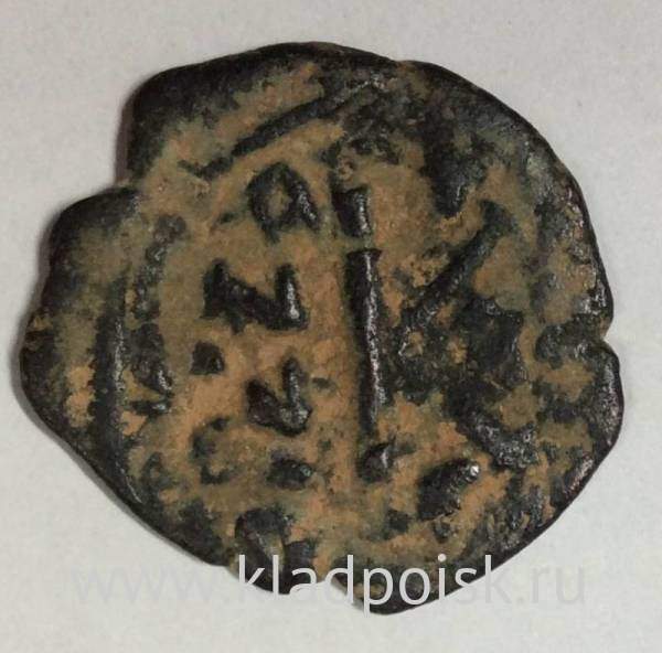 Монета Византии 1/2 фоллиса Юстиниан II Константинополь 705-711 гг.