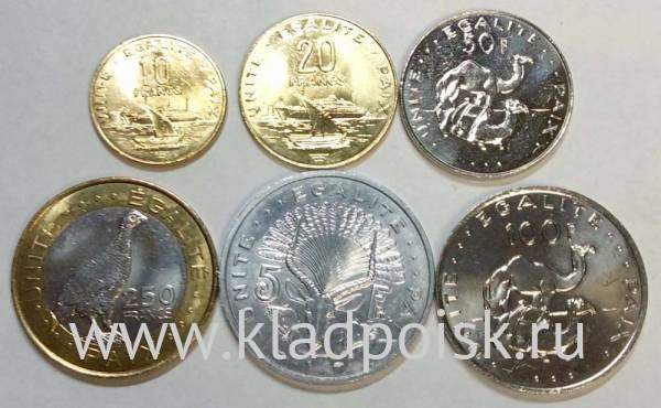 Набор регулярных монет Джибути 1991-2013 гг., 6 монет