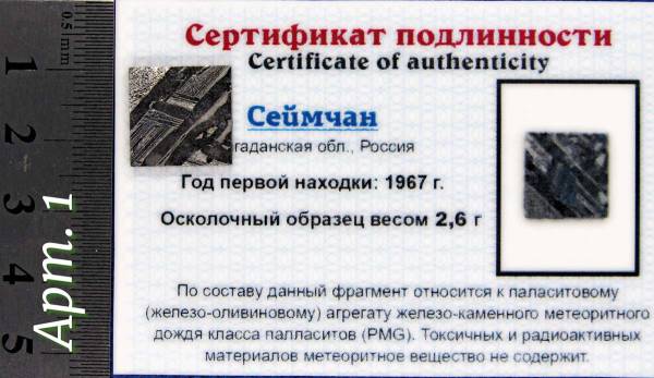 Спил метеорита Сеймчан арт 1 Спил метеорита Сеймчан арт 1
