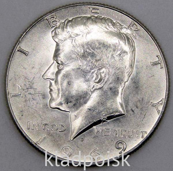 Монета 50 центов США «Кеннеди» 1969 года серебро 400 пробы, арт 5