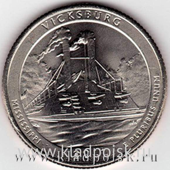 Монета 25 центов Национальный парк Виксбург, монетный двор P
