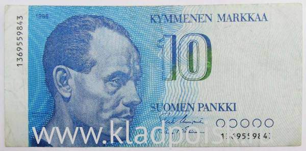 Банкнота 10 марок 1986 года Финляндия, арт 4