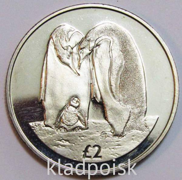Монета 2 фунта 2019 года Британская Антарктическая Территория, Императорский пингвин