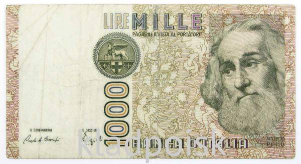 Банкнота 1000 лир 1982 года Италия