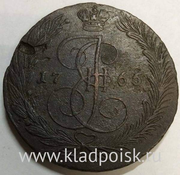 Монета 5 копеек Российской Империи 1765 ЕМ (арт 3)