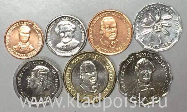 Набор регулярных монет Ямайки 1991-2008 гг., 7 монет Набор регулярных монет Ямайки 1991-2008 гг., 7 монет