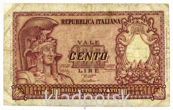 Банкнота 100 лир 1951 года Италия