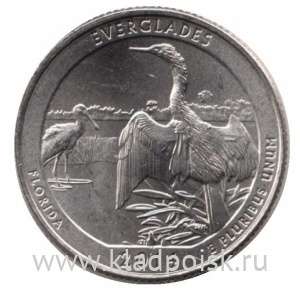 Монета 25 центов Национальный парк Эверглейдс, монетный двор P Монета 25 центов Национальный парк Эверглейдс, монетный двор P
