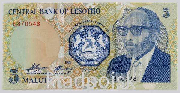 Банкнота 5 малоти 1989 года Лесото