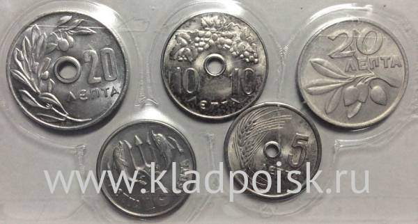 Набор регулярных монет Греции 1971-1973гг, 5 монет