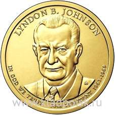 Монета 1 доллар США (2015) 36-й Президент Линдон Бейнс Джонсон Монета 1 доллар США (2015) 36-й Президент Линдон Бейнс Джонсон
