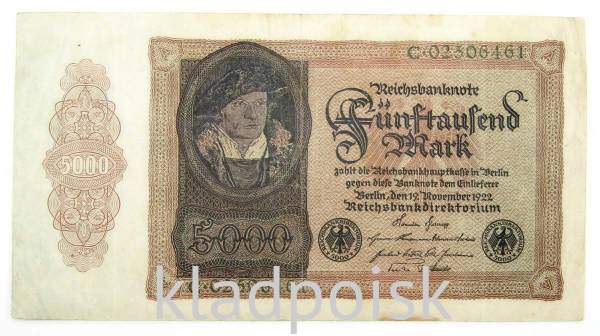 Банкнота 5000 марок 1922 года - Веймарская Республика, KM 78 Банкнота 5000 марок 1922 года - Веймарская Республика, KM 78