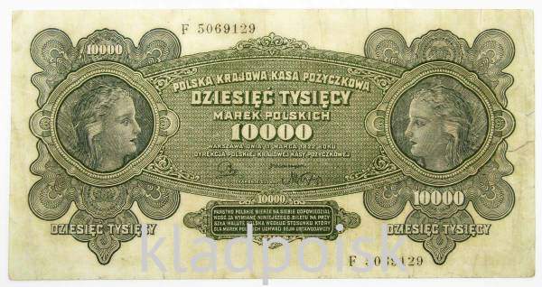 Банкнота 10000 марок польских 1922 года Польша