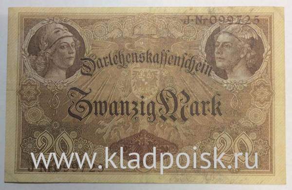 Банкнота 20 марок 1914 года Германия KM# 48.b