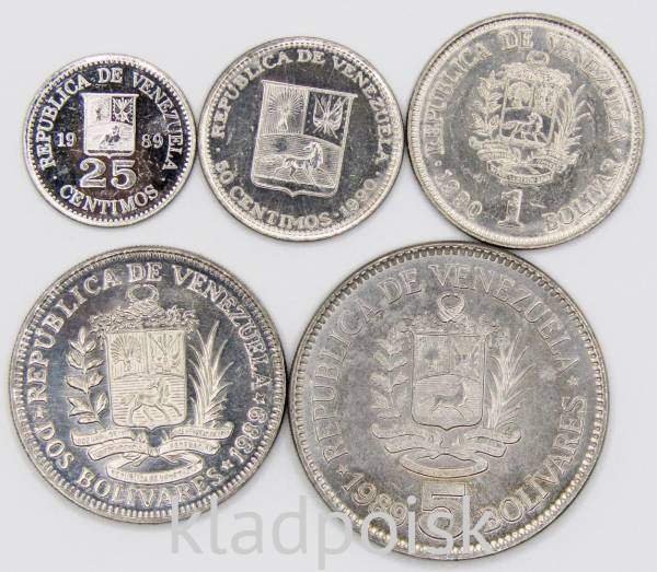 Набор регулярных монет Венесуэлы 1989-1990 гг., 5 монет