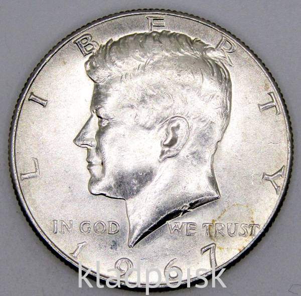 Монета 50 центов США «Кеннеди» 1967 года серебро 400 пробы, арт 3 Монета 50 центов США «Кеннеди» 1967 года серебро 400 пробы, арт 3