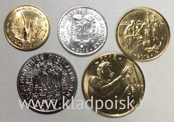 Набор регулярных монет Западной Африки 2012-2015гг, 5 монет