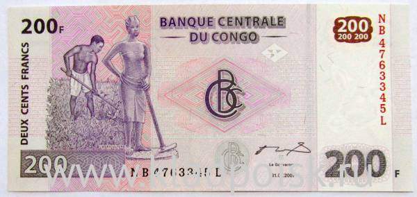 Банкнота Конго 200 франков 2007 года