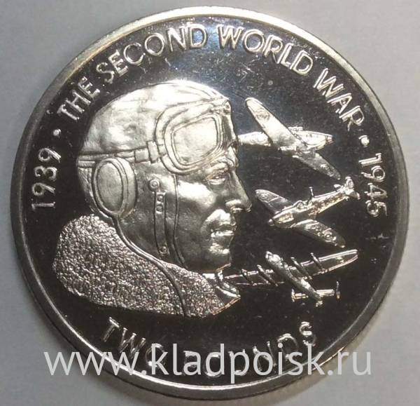 Монета 2 фунта 2019 Вторая Мировая война, Лётчик - Британские территории в Индийском океане