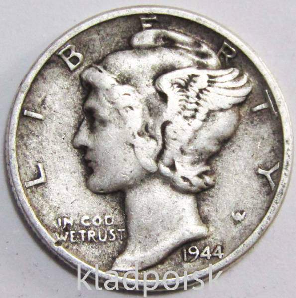 Монета 1 дайм (10 центов) США 1944 Серебро 900 пробы