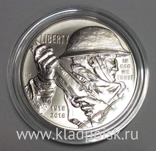 Монета США 1 доллар Столетие I Мировой Войны, серебро, АЦ