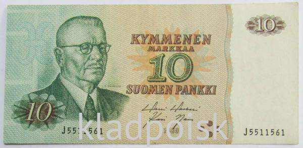 Банкнота 10 марок 1980 года Финляндия