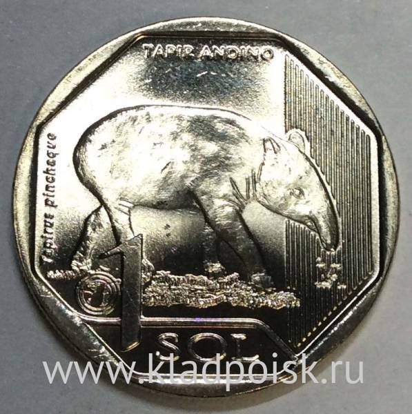Монета Перу 1 соль Горный тапир, 2018