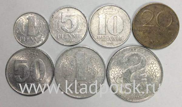 Набор монет ГДР 1960-1990 гг., 7 монет