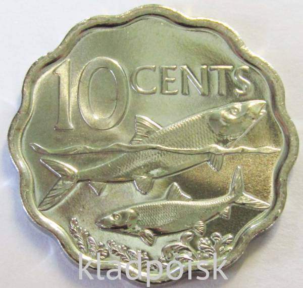 Регулярная монета Багамских островов 10 центов 2010 года