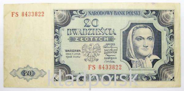 Банкнота 20 злотых 1948 года Польша