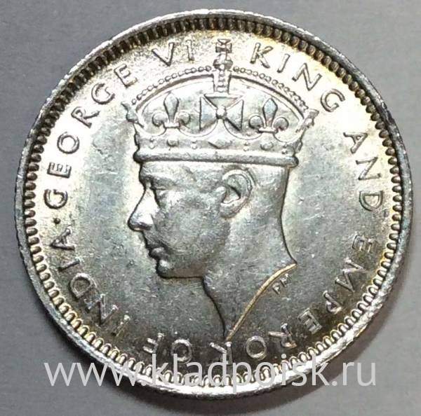 Монета 10 центов 1939 года Малайя Британская