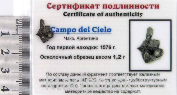 Осколок метеорита Campo del Cielo, арт 21