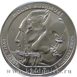 Монета 25 центов Национальный мемориал Маунт-Рашмор, монетный двор P